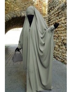 JILBAB SAOUDIEN A CLIPS UMM HAFSA – GRIS OLIVE