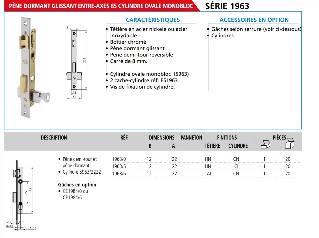 Serrure CVL 1963 pour portail cylindre ovale – Image 2