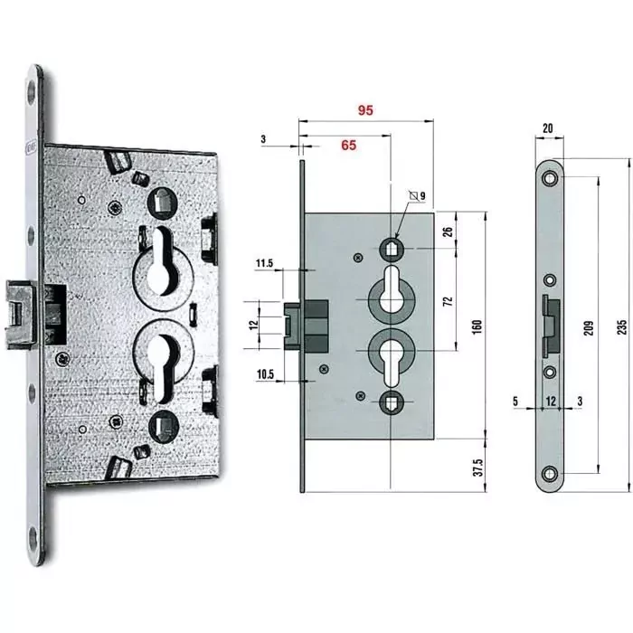 SERRURE NEMEF 1759/29 -PORTE COUPE FEU-AXE 65
